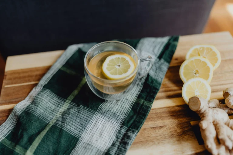 Tea towel on a table with the cup